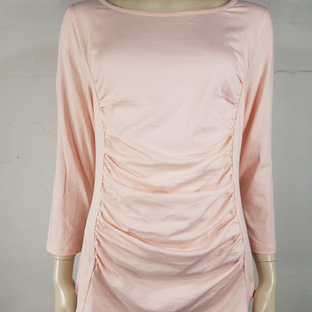 Sundance light peach ruched front boat neck long sleeve shirt blouse Large